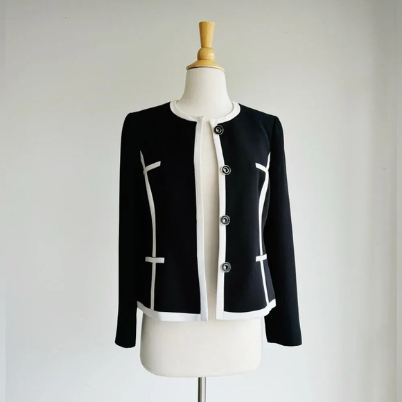 KASPER | Black and White Contrast Trim Blazer | 2P - Picture 2 of 5